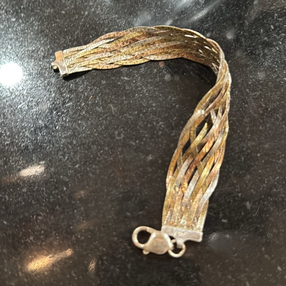 Sterling Silver 925 Braided Herringbone Bracelet 7.5" MILOR Italy - Picture 6 of 8